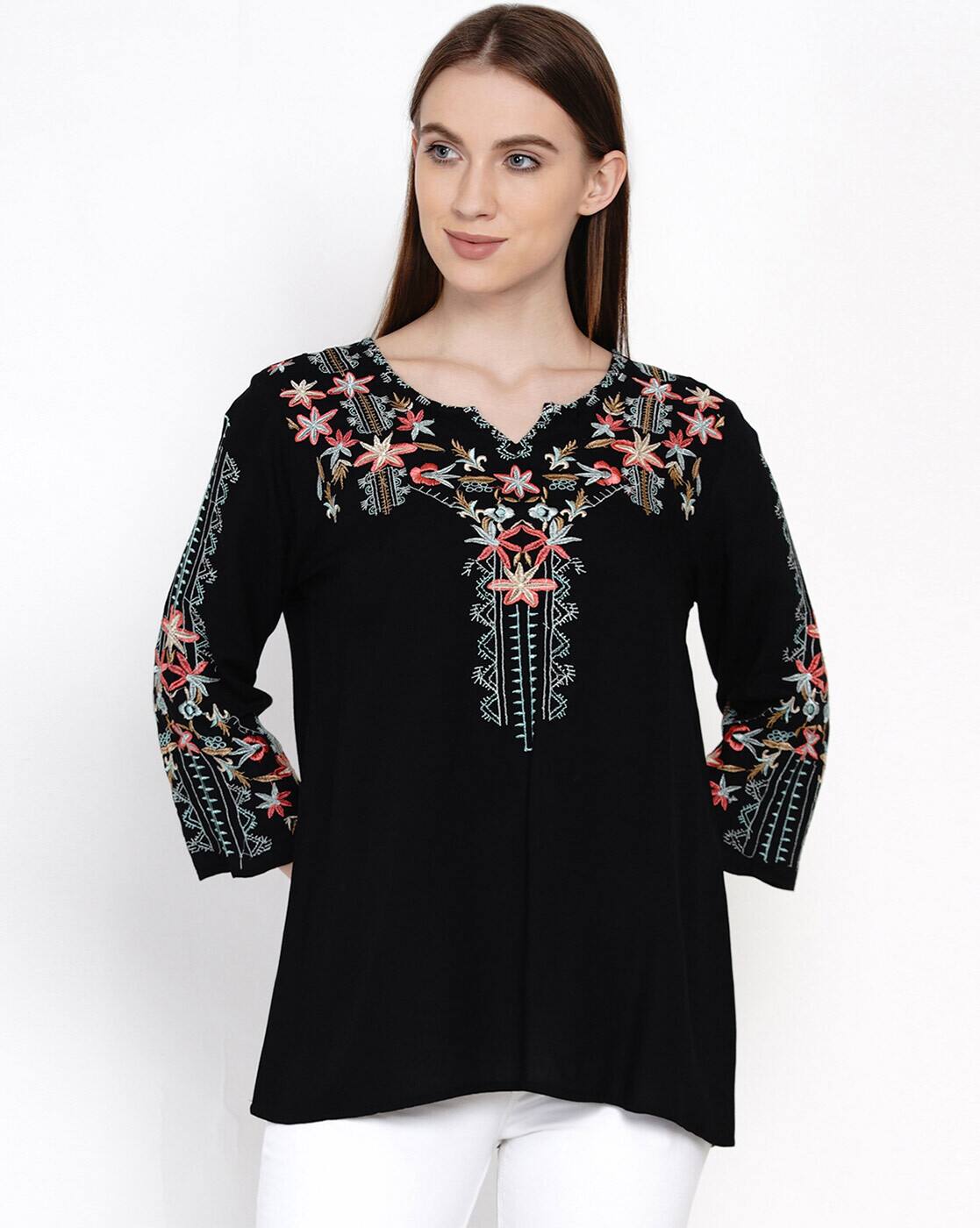 embroidered black tunic