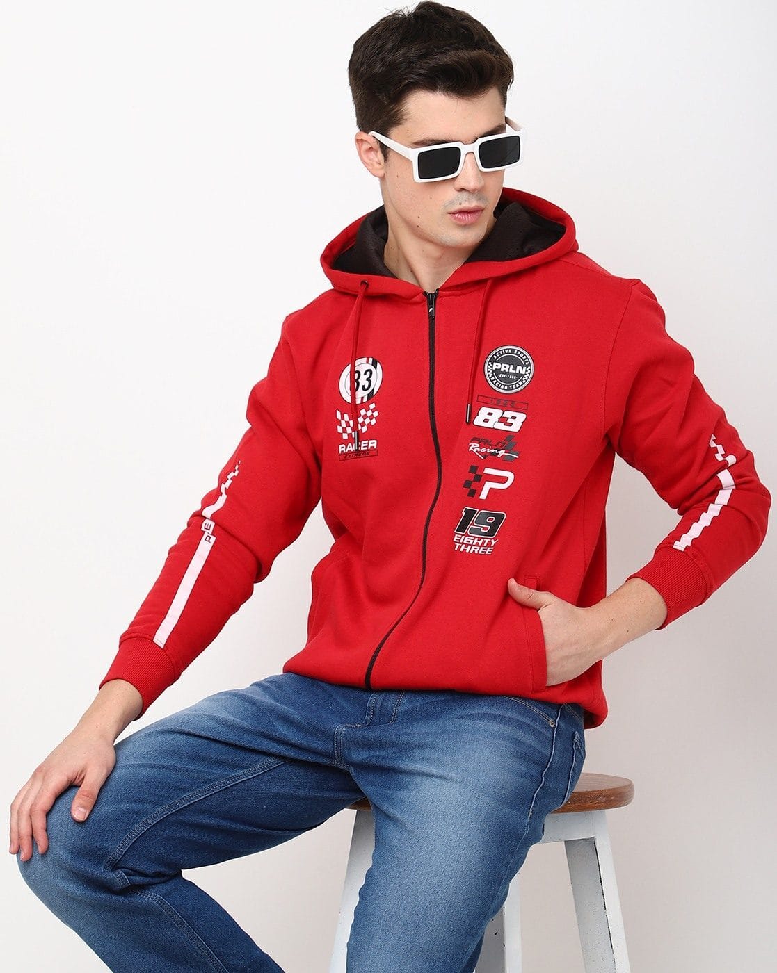 Buy PROLINE Numeric Print Zip-Front Hoodie Online | Ajio.com