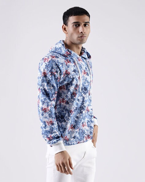 Pullover Floral Print Hoodie Men Clothes In GRAY