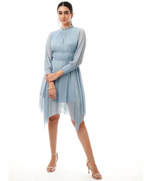 sky blue fit and flare dress