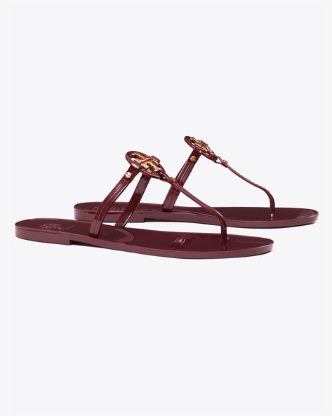 Buy Tory Burch Mini Miller Thong-Strap Flat Sandals | Maroon Color Women |  AJIO LUXE