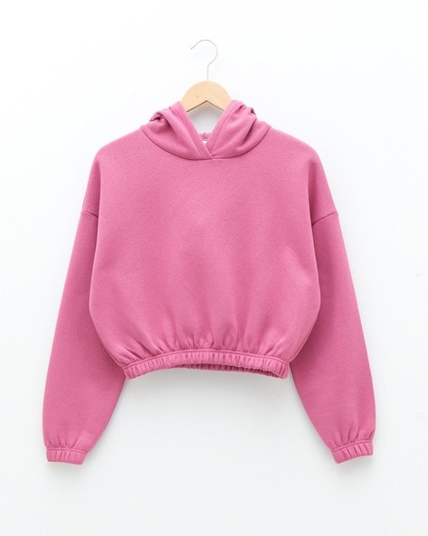 Cropped Hoodie with Drawstring Fastening
