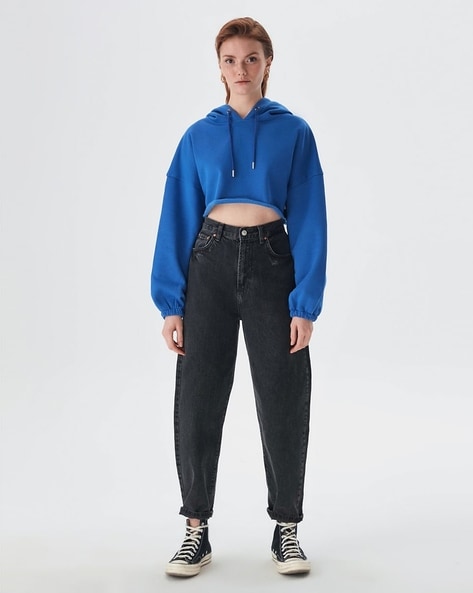 Blue champion outlet cropped hoodie