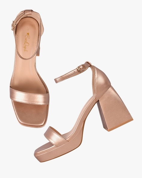 Wide Fit Rose Gold Glitter 2 Part Strappy Block Heel Sandals | New Look