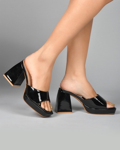 Black mule platform discount sandals