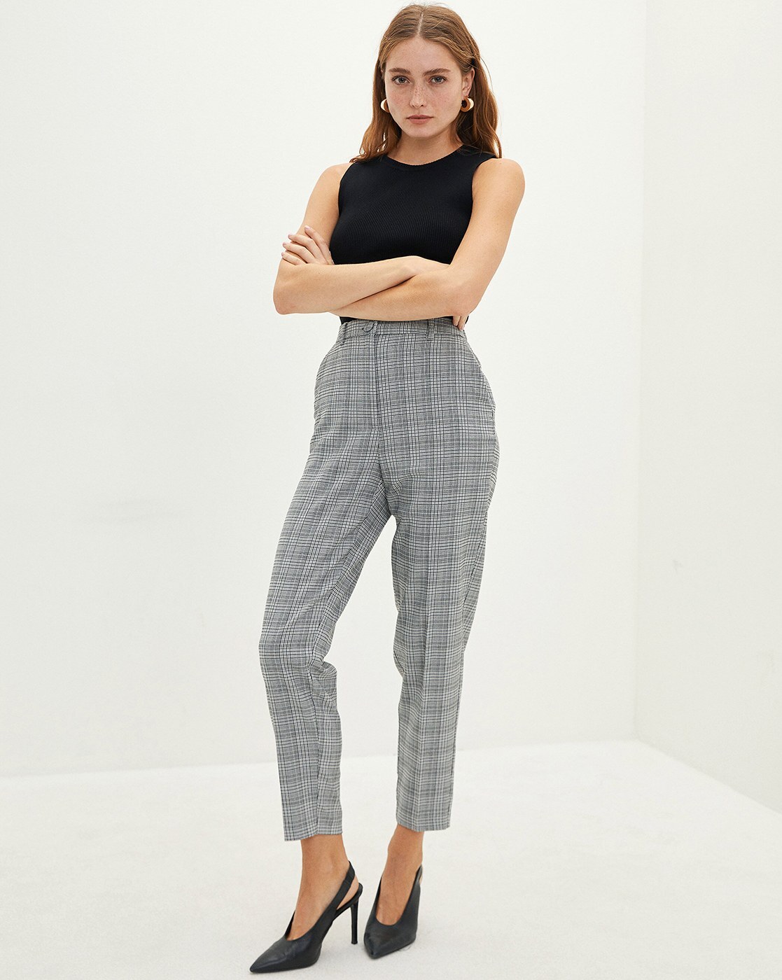 Petite Brown Heritage Check High Waist Tapered Trousers | New Look