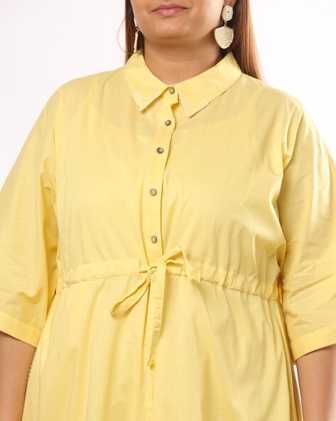 Button up cheap yellow dress