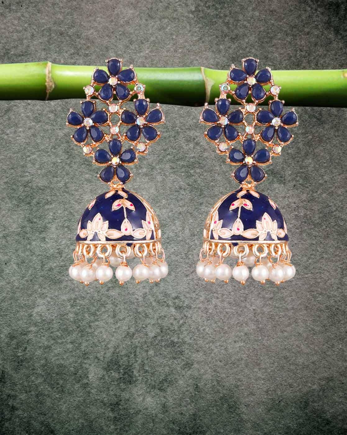 Styylo Fashion Peacock Shaped Brass Traditional Gold Tone Blue Stone  Studded Jhumka Earring - Styylo Fashion - 3999837