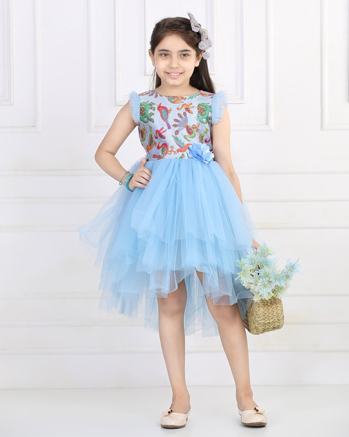 Elegant Light Blue Flowers Girls Dresses Glitter Sequin Square Neckline  Mini Dance Dress A-line Short Kids Birthday Party Dress - AliExpress