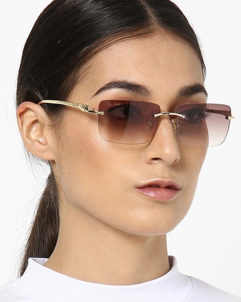 Iconic Look Rimless Rectangle Frame Tinted Sunglasses - Purple – Trendy &  Unique