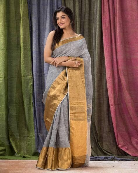 Bhagalpuri Linen Saree With Yarn Cut-Work | US119