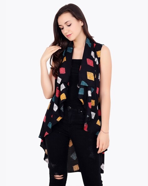 Buy online Sleeveless Printed Ethnic Jacket from shrugs & Jackets for Women  by Hangup for ₹570 at 77% off