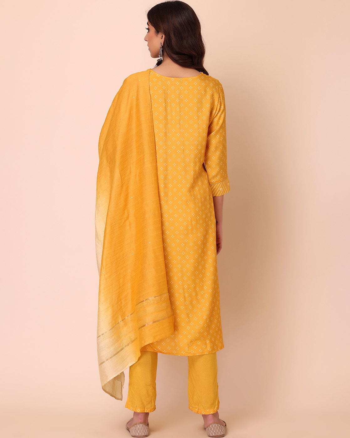 Buy Women Mustard Yellow Sequin Embroidered Anarkali Kurta With Attached  Dupatta And Belt (Set Of 2) - Feed-Kurtas - Indya