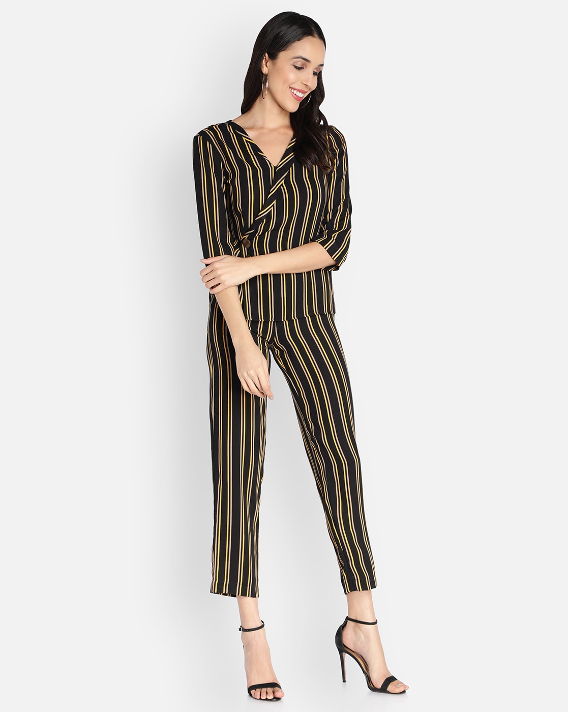 Yellow and black striped hot sale jumpsuit