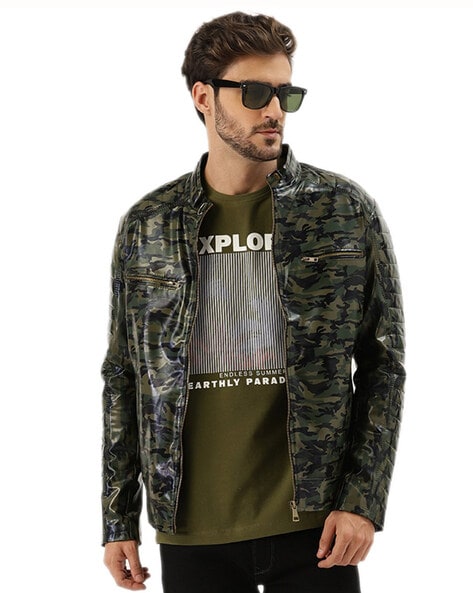 Camouflage Print Bikers Jacket