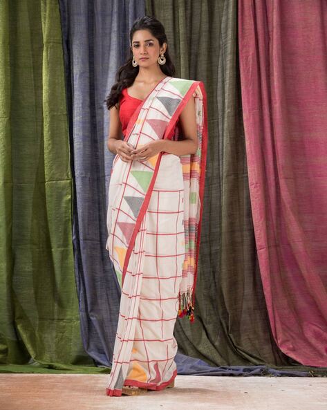 Off White Bengal Cotton Saree