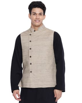 Mandarin-Collar Nehru Jacket-image-11