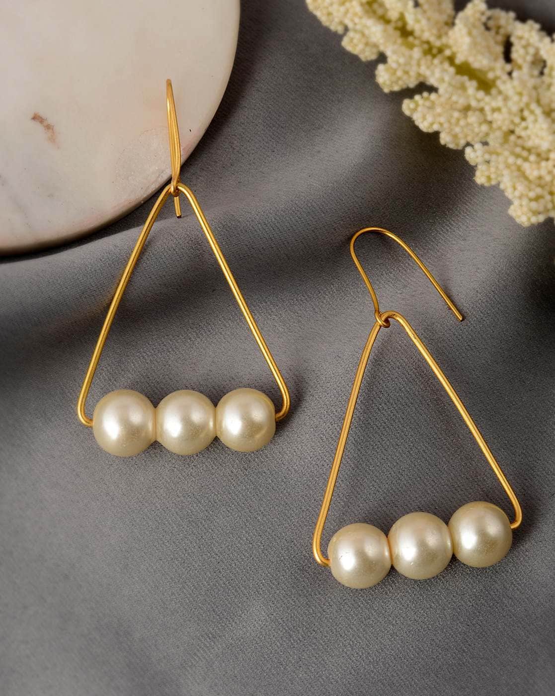 Pearl Drop Earrings, White Round Freshwater Cultured Pearl Earrings, S –  Paulla Tewksbury Jewelry