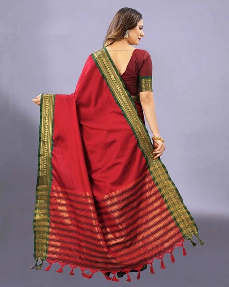 Golden & Red Kanchipuram Saree With Blouse Saree 1449SR21