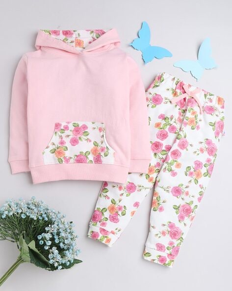 Floral Printed Hoodie Set for Girls
