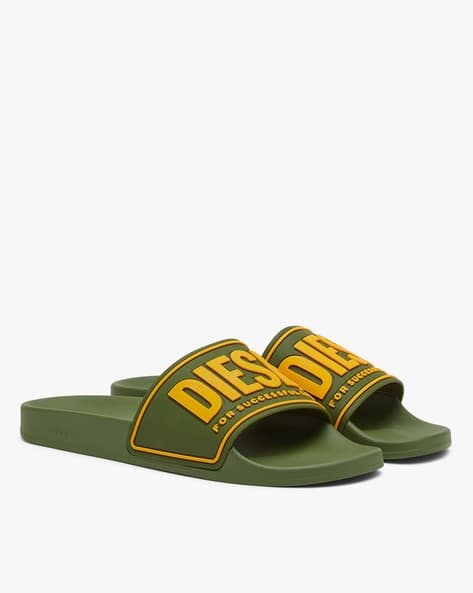 Buy DIESEL SA-Mayemi CC Logo Slides | Olive Color Men | AJIO