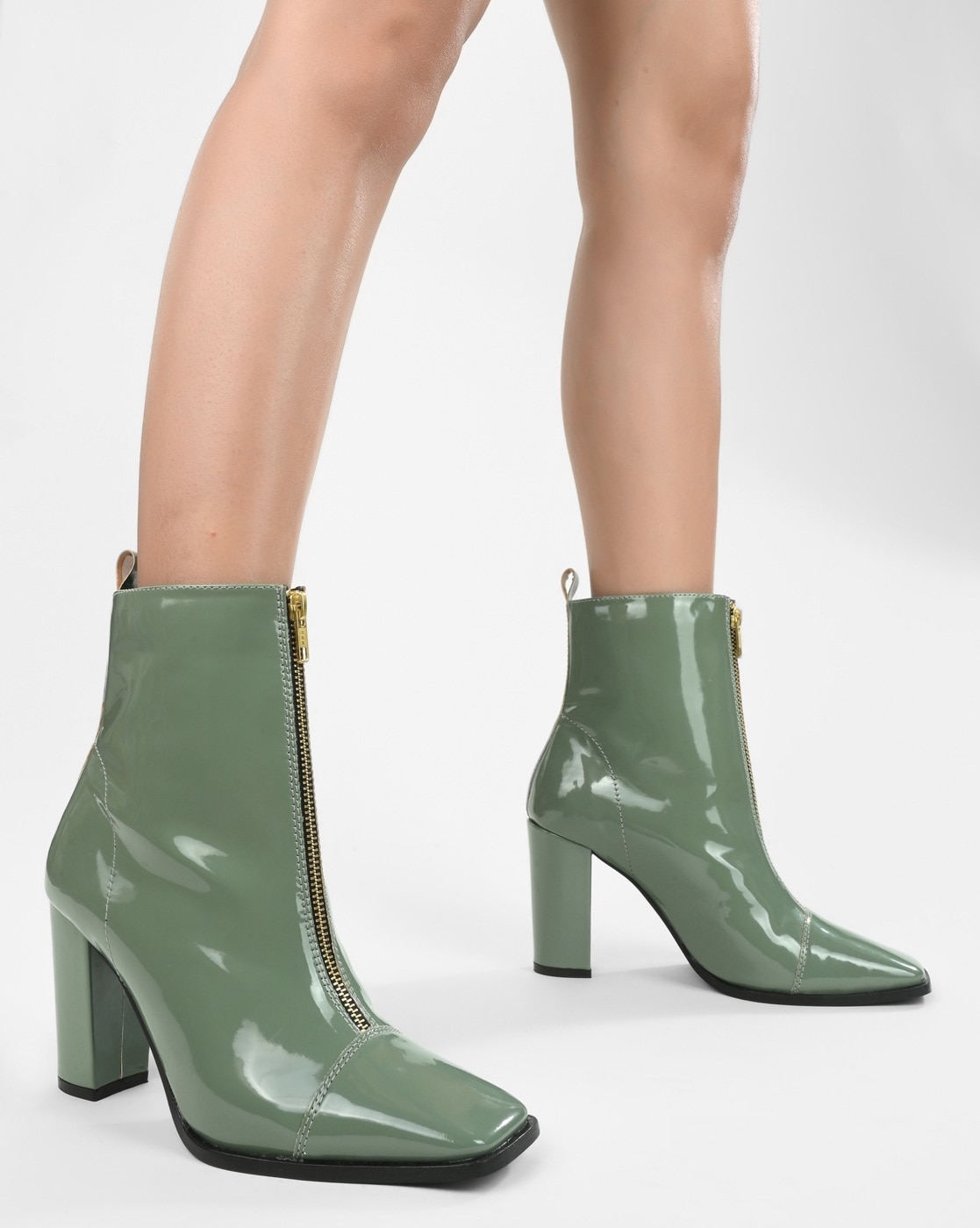 Katy Green Croc Print Block Heel Ankle Boots