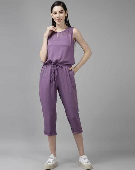 purple work jumpsuit