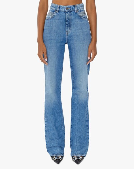 Buy DIESEL D-ESCRIPTION Flare Fit High Waist Washed Non-Stretch Sustainable  Collection Jeans, Blue Color Women
