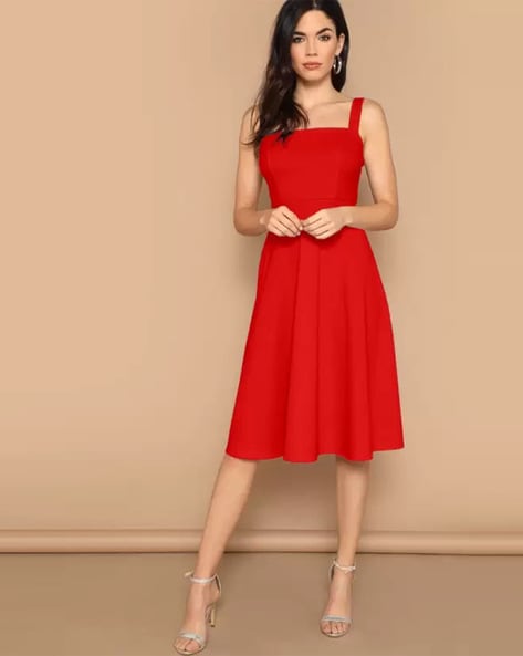 Calvin Klein Plus Size Illusion-trim Fit & Flare Dress in Red | Lyst