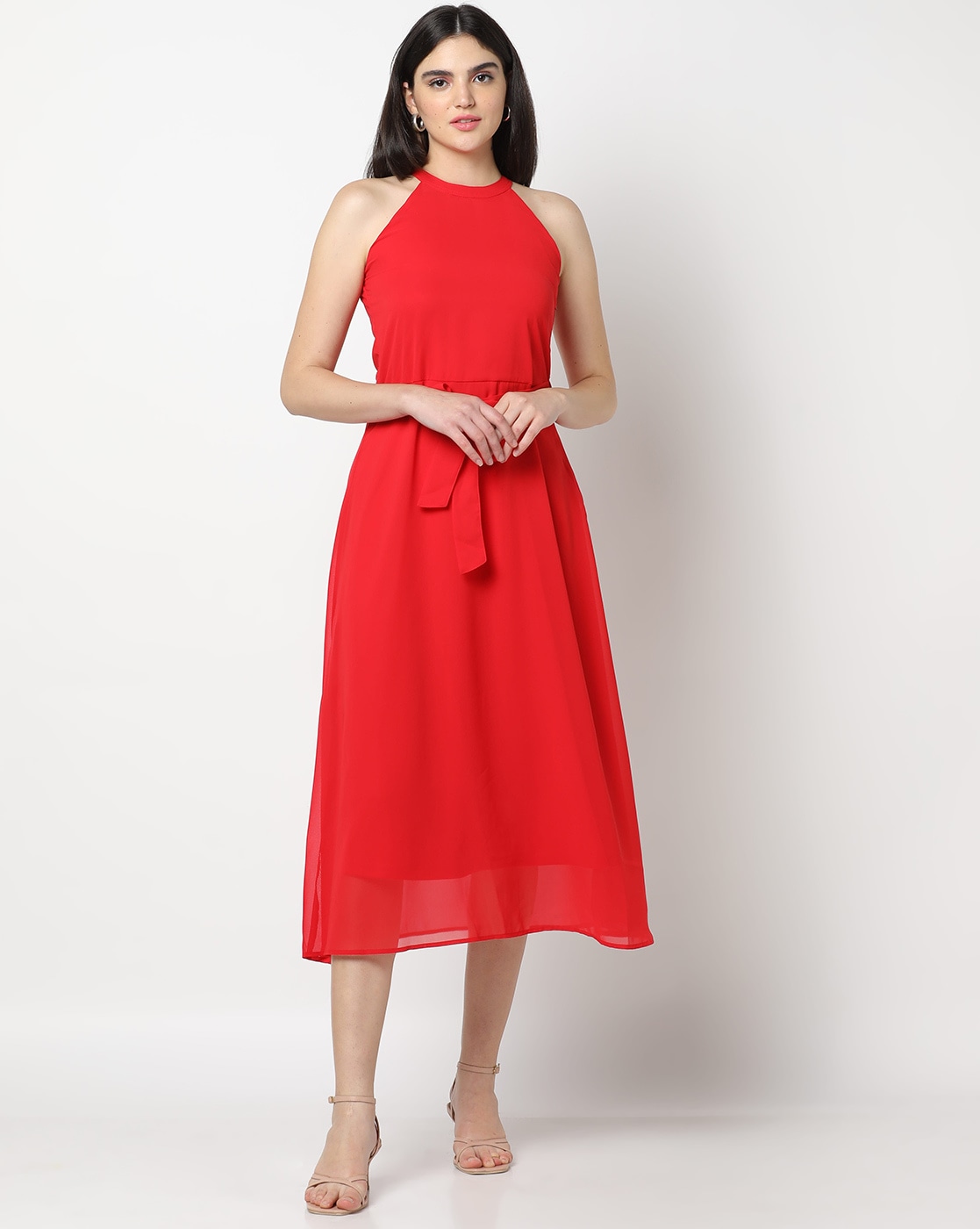 Buy red colour one piece dress for women in India @ Limeroad