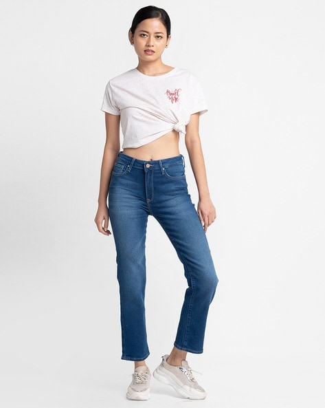 Lightly Washed Straight Fit Jeans with Washwell