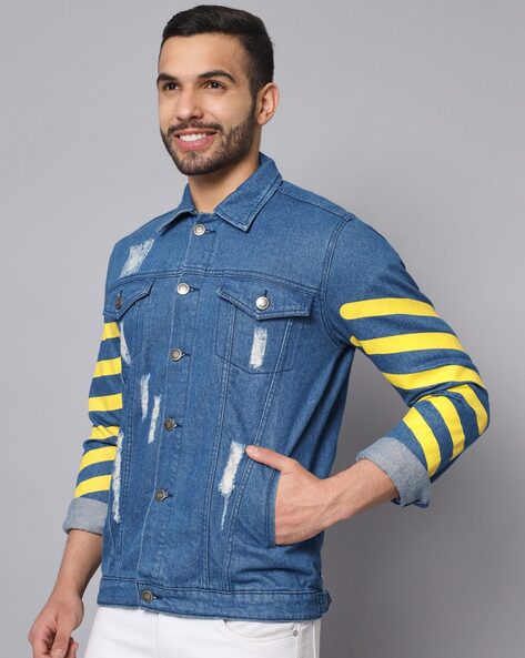 Striped denim jacket clearance mens