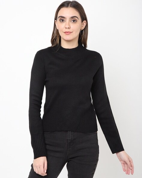 High-Neck Pullover with Ribbed Trims