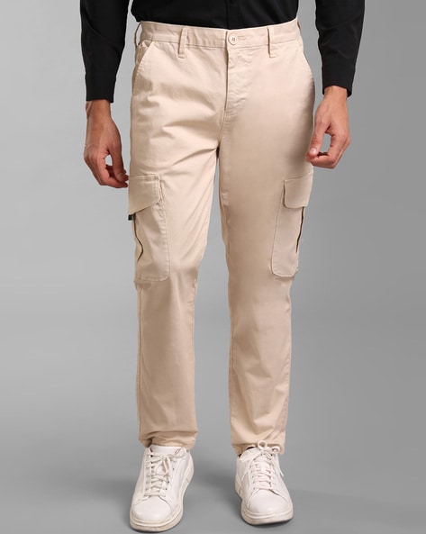 Men Beige Textured Slim Fit Trousers