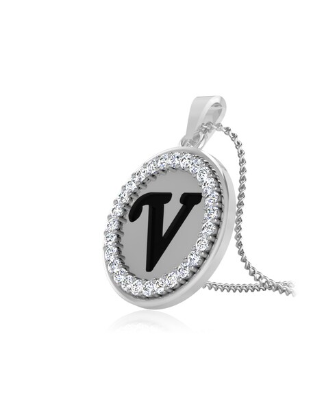 Silver Stone Initial Pendant Necklace - V