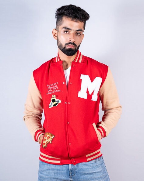 Button Closure Varsity Jacket with Insert Pockets