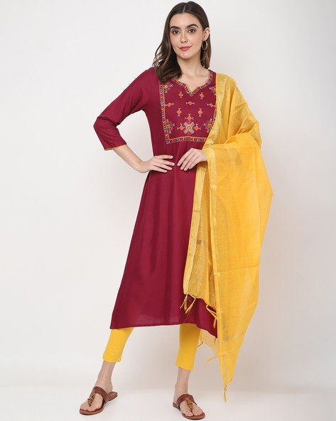 Buy Golden Kurta Suit Sets for Women by SKYLEE Online | Ajio.com