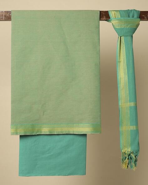Mangalagiri Cotton 3-Piece Dress Material with Zari Border Price in India
