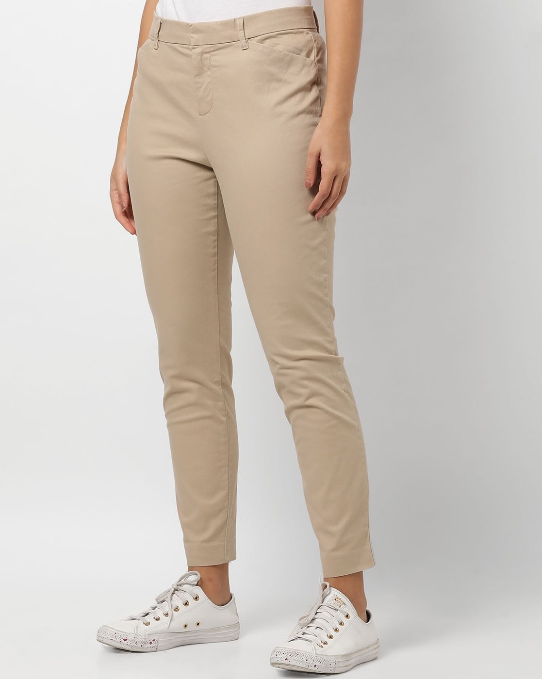 Buy FUSION BEATS Trousers for Women Mid Rise SkinnyFit Pants Ankle  Length Stylish Pants Ethnic Wear Casual Bottom Wear for Office Beige  at Amazonin