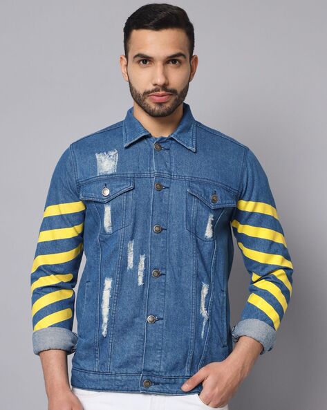 Side stripe denim clearance jacket