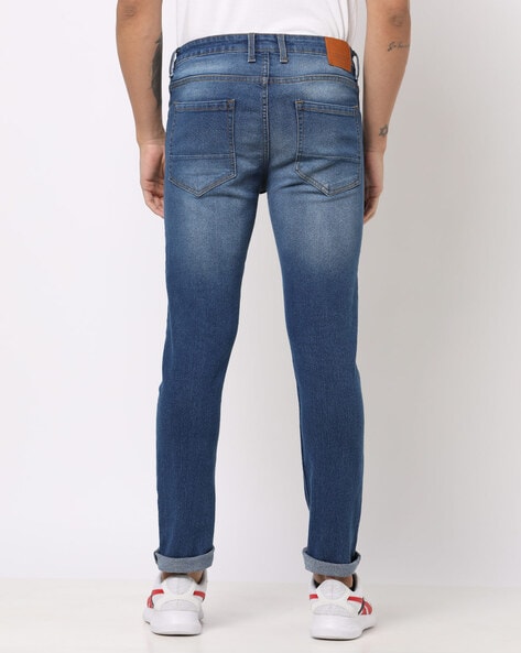 Lightly Washed Distressed Straight Fit Jeans