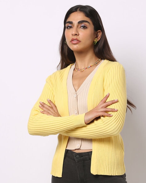 tie front cardigan yellow