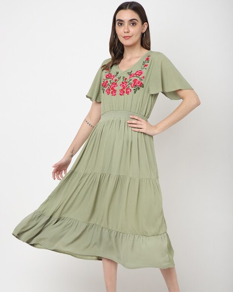 Women Embroidered Tiered Dress