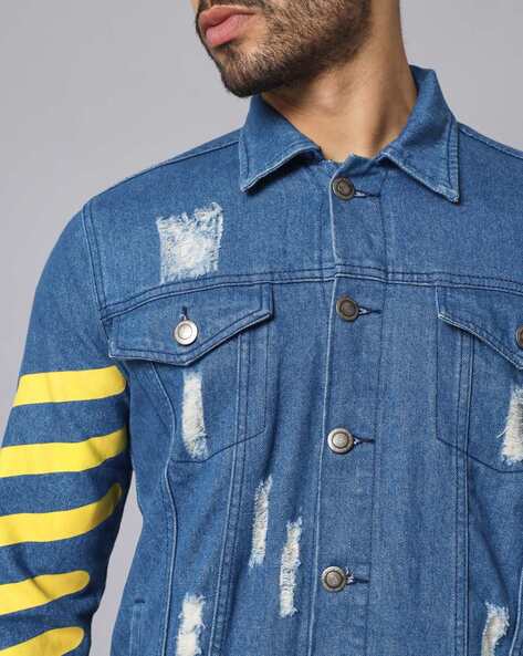 Denim jacket with striped on sale shirt