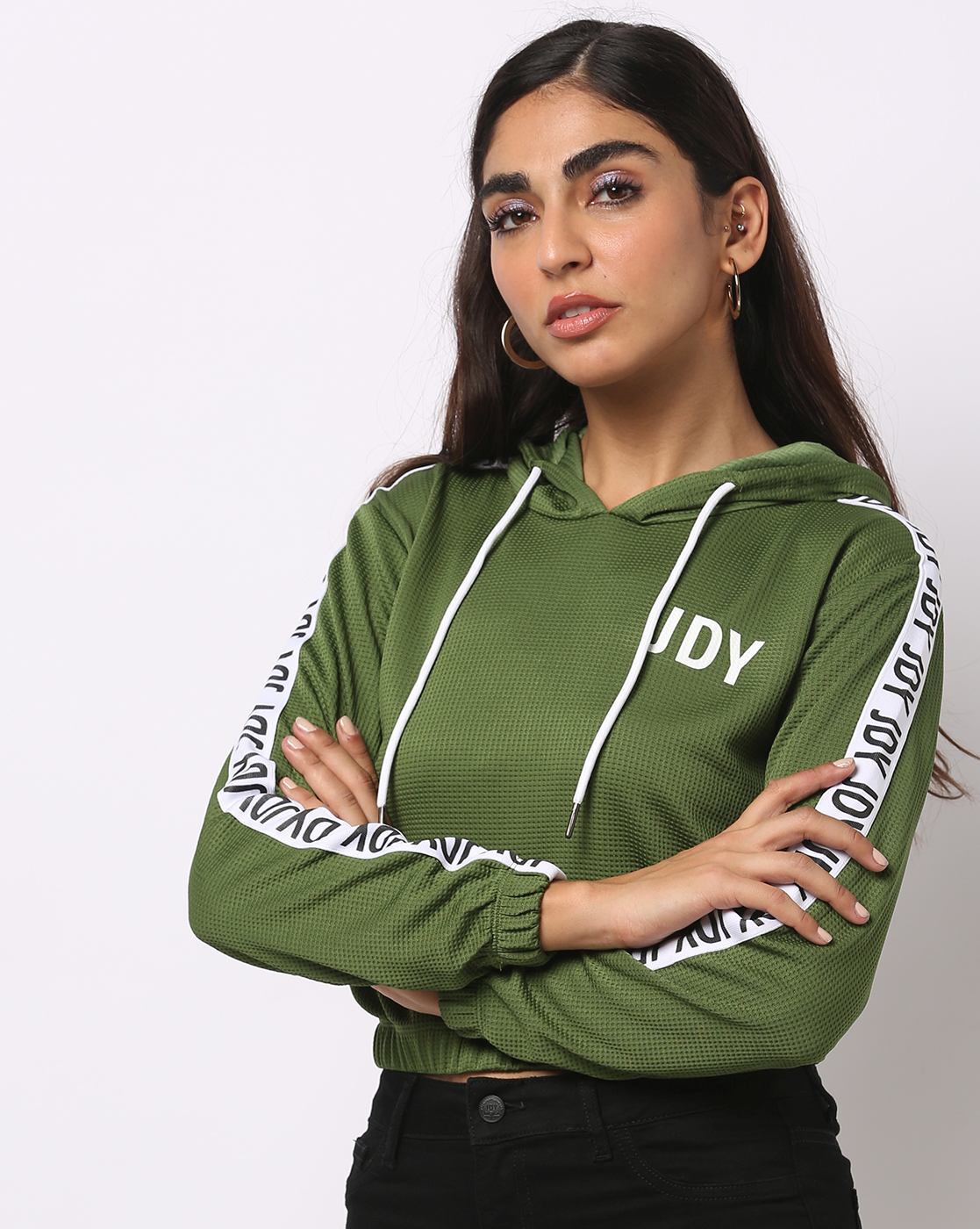 Olive green hotsell crop top hoodie