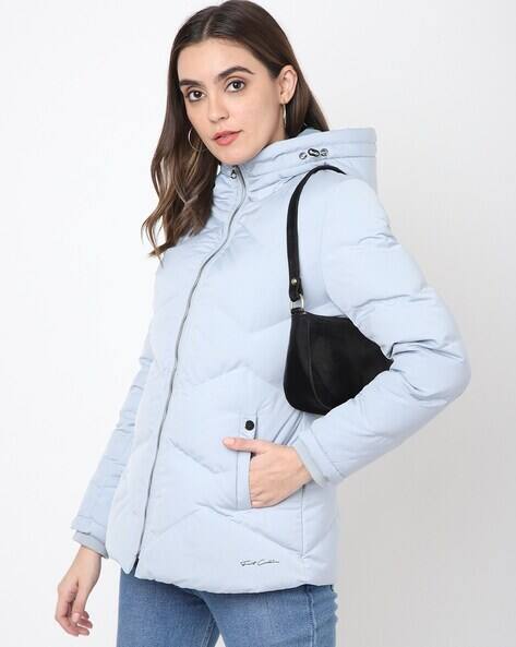 Padded Jacket Pale Blue Womens Jackets Zip-Front Hooded Puffer
