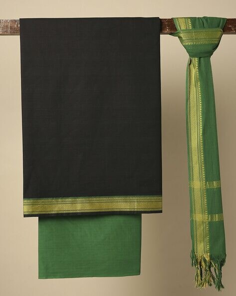 Mangalagiri Cotton 3-Piece Dress Material with Zari Border Price in India