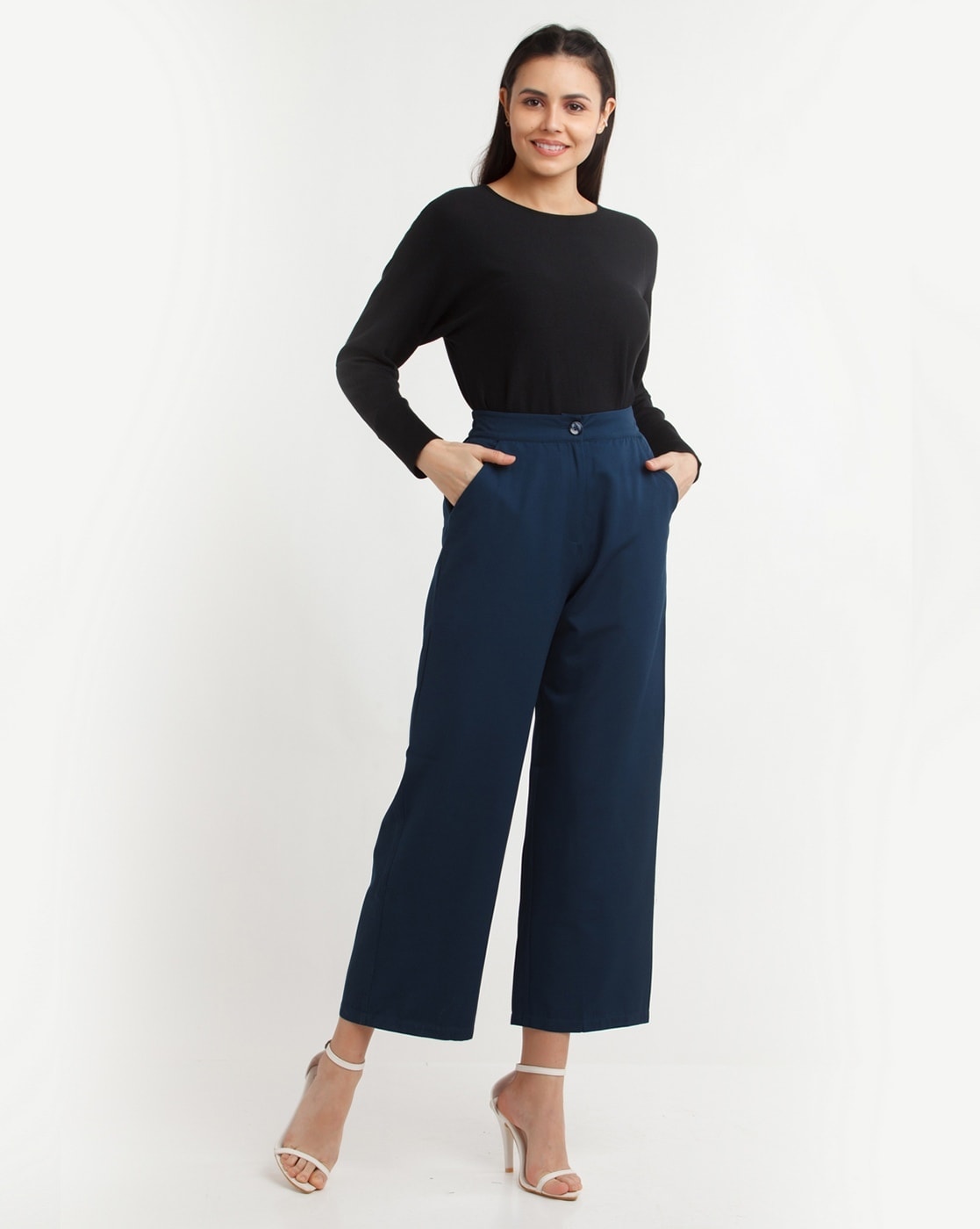 Navy Blue Beltless Trousers – Mode De Base Italie