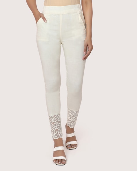 Flat-Front Pants with Lace Accents Price in India