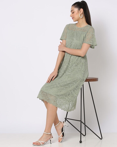 Lace Round-Neck Fit & Flare Dress